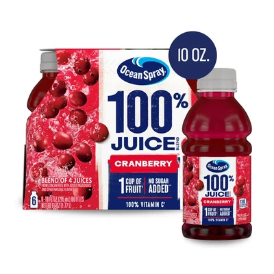 Ocean Spray 100% Juice Cranberry Juice Blend 10 fl oz Bottles, 6 Count..... - Image 1 of 4
