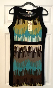 Neu Aryeh Kleid Damen Gr. Medium schwarz ärmellos grün blau künstlerisches Design - Bild 1 von 9