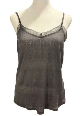 Y2K American Eagle Camisole Tank Top Lace Eyelet Preppy Coquette Gray Sz Med - Image 1 of 4