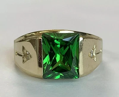 4Ct Emerald Cut Lab Created Emerald Men's Wedding Ring In 14K Yellow Gold Plated - Image 1 of 4
