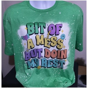 Gildan Soft style Bleached Tee, Bit Of A Mess Graphic Bleached Tees - Picture 1 of 2