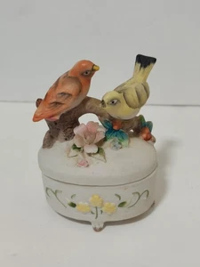 VINTAGE LEFTON TRINKET BOX Birds on Branch Porcelain 3433 See Photo Damage - Picture 1 of 7