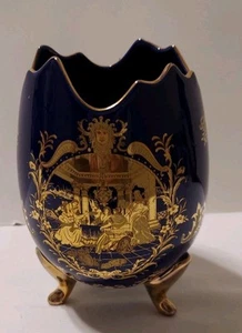 Vintage Limoges Footed Cobalt Blue & Gold Scalloped Edge Vase Planter 6"x 4" - Picture 1 of 5