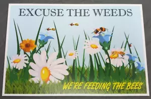 BEE SIGN - PARDON THE WEEDS FEEDING THE BEES OUTDOOR GARDEN - 3MM FOAM - A4 - Picture 1 of 2