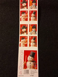 US Stamp, Scott #3687b 37 cent Snowman w/Top hat Booklet Pane of 20 MNH 2001 - Picture 1 of 2