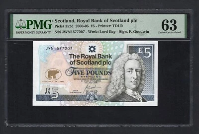 Scotland 5 Pounds 2005 P352d  Uncirculated Grade 63 - Image 1 of 2