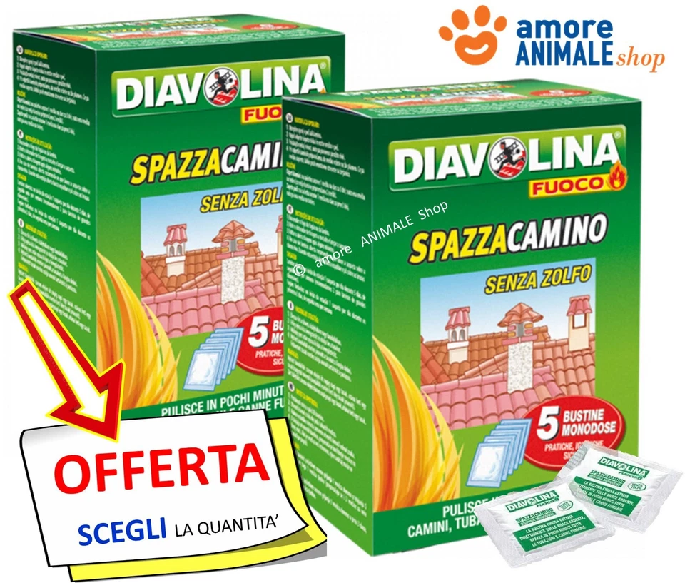 Diavolina SPAZZACAMINO → 5 Bustine Monodose 50 gr - Pulizia Camino Canna Fumaria
