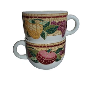Pier 1 China MOSAIC FRUIT Coffee Cup Set Of 2 - Picture 1 of 7