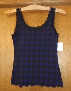 Woman's Jr sz M - Prune check TANK TOP - Relativity - Lace trim, stretchy - NEW - Picture 1 of 3
