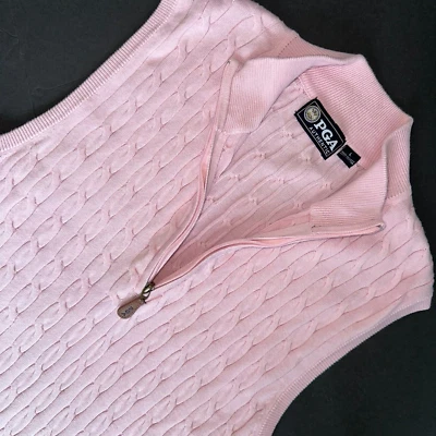PGA Authentic Men’s Pink Cable Knit Golf Sweater Vest L Cotton Preppy Classic - Image 1 of 4