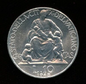 City Of Vatican Pio XII 10 Livres 1948  C7 - Picture 1 of 2
