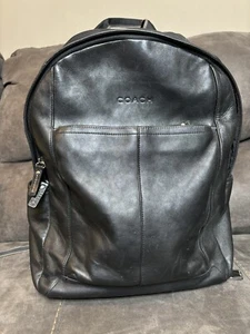 Mochila de cuero Coach F70747 Heritage Web para computadora portátil de cuero de vaca negra - Imagen 1 de 14