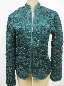 MSK EMERALD GREEN SEQUIN EMBELLISHED CRINKLE STRETCHY JACKET SIZE M - NEW - Picture 1 of 6
