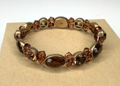 Винтажный Liz Claiborne коричневый акрил со стразами золотой тон эластичный браслет 209 - Изображение 1 из 4