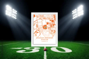 Clemson Tigers Stadium Location Map Print NCAA Stadium Art Poster Decor - Picture 1 of 9