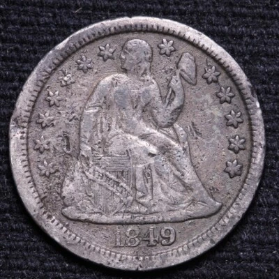 1849 Seated Liberty Dime CHOICE XF FREE SHIPPING E732 UP Foto 1 de 2