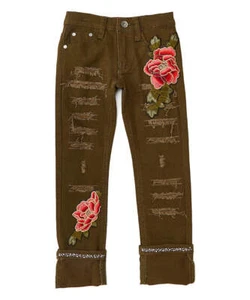 Girls Pant - Twill - Flowers - Picture 1 of 3