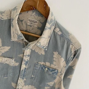 Mens All Saints Blue Denim Floral Regular Fit Long Sleeve Cotton Shirt M Medium - Picture 1 of 7