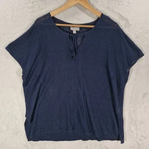 Pure Collection Top UK 14 Navy Blue 100% Linen Tunic Short Sleeve Lagenlook - Picture 1 of 10