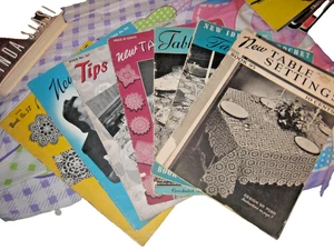 Menge 7 Vintage Tischdecken Bücher - Spule Baumwolle Co & Stern - gehäkelt #1 - Bild 1 von 24