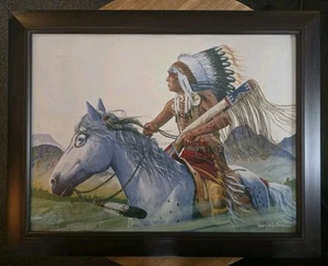 Framed Print Of Seminole Warrior "After the Victory" By Enoch Kelly Haney 1996 - Picture 1 of 8