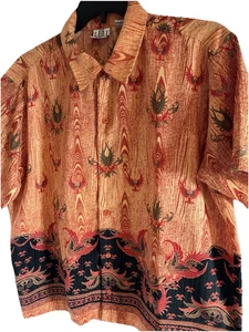 City Streets Camicia Uomo Arancione Rosso Taglia Large Bottoni Hawaiana 50” Petto Poly - Foto 1 di 10