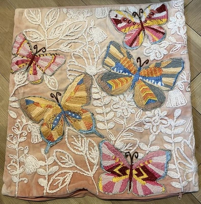 ELIE TAHARI HOME Needlepoint Pillow Cover Butterflies Embroidered Whimsical - Image 1 of 4