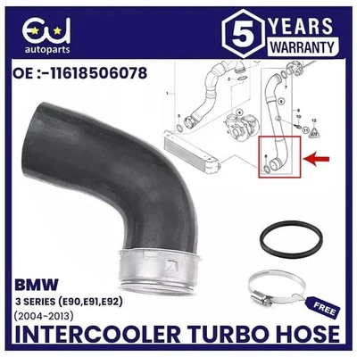LOWER INTERCOOLER TURBO HOSE PIPE FOR BMW E90 E91 E92 325D 330D 335D 11617793117 - Image 1 of 4