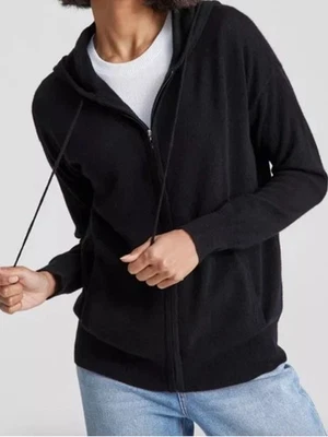 Charter Club Lujo 100% Cachemira Negro Mediano Sudadera con Capucha Cremallera Completa Suéter Talla M $189 Foto 1 de 4