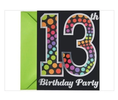 Colorful Dots 13th Birthday Invitations 8ct Party - Image 1 of 4