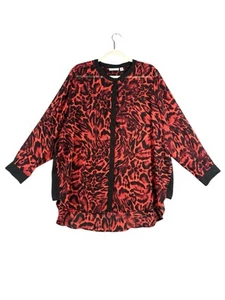 SUSAN GRAVER Top Women 24W Red Black Button Up Long Sleeve Animal Print Blouse - Picture 1 of 3
