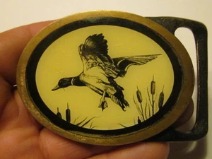 Vintage 70's Tech-Ether Guild FLYING MALLARD DUCK solid brass belt buckle  - Picture 1 of 7