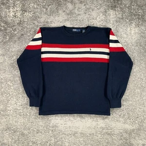 Vintage POLO Ralph Lauren Sweater Boys Large Blue Red Striped 90s Made In Japan - Picture 1 of 14