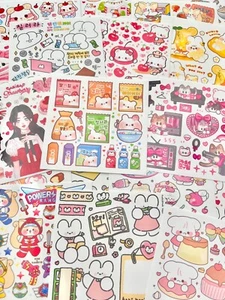 10 sheets Uncut Kawaii sticker sheets, Korean stationery, journaling deco - Picture 1 of 2