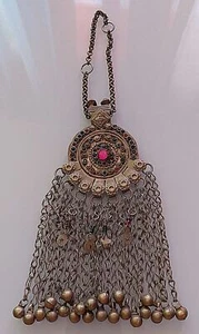 VINTAGE NECKLACE AFGHAN SILVER WHITE METAL BANJARA KUCHI BELLS DANGLES OTTOMAN - Picture 1 of 9
