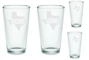 Set of 4 - Texas Home Pint Beer Glasses Etched Tumblers Drinkware - Picture 1 of 6