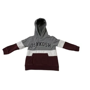Oshkosh B'gosh Boy Size 7 Fleece Hoodie Pullover Logo Pockets Gray White Maroon - Picture 1 of 6