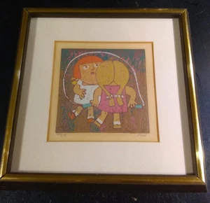 Al Robi Original Linocut Girls Jumping Rope. Pencil Signed And Numbered 122/125  - Picture 1 of 12