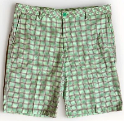 全新全新带标签 Izod 高尔夫绿色格子直筒弹力短裤男式 40 码 UPF-15 — 第 1/4 张图片