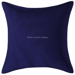 Indian Polydupion Pillow Covers Decorative Blue Solid Plain Cushion Cover - Picture 1 of 3