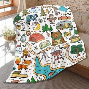 Camping Blanket Gifts for Women Men,Soft Camping Throw,Cute Plush Flannel Cam... - Picture 1 of 9