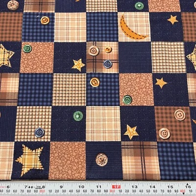 Vintage Cranston Cheater Patchwork Blue Brown Cotton Fabric by the HALF YARD - Image 1 of 2