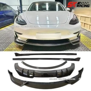 For Tesla Model 3 17-23 Carbon Fiber Front Rear Lip Bumper Side Skirts Body kits - Picture 1 of 20