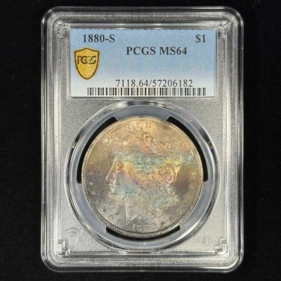1880-S $1 MS64 Toned Morgan Dollar - PCGS Gold Shield - Beautiful Rainbow Toning - Image 1 of 4