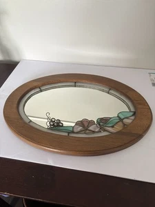 Vintage Stained Glass Leaded Slag Glass Floral Hanging Wall Mirror - Picture 1 of 8