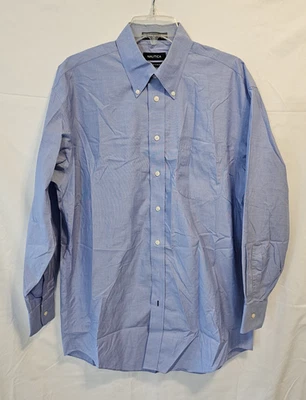 Camisa social masculina Nautica premium sem ferro azul 16 32/33 manga longa 100% algodão - Imagem 1 de 4