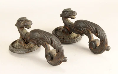 = Pair of 19th C. Large Cast Iron Door Knockers with Gargoyles / Dragons - Image 1 of 4