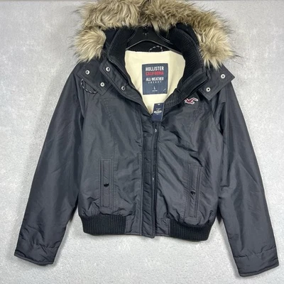 ABRIGO CHAQUETA BOMBER HOLLISTER ALL WEATHER CON PIEL SINTÉTICA NEGRO MUJER TALLA GRANDE NUEVO CON ETIQUETAS Foto 1 de 4