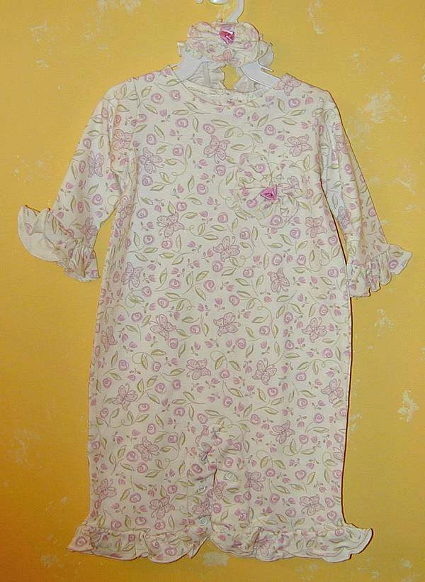 NEW JORDAN MARIE Celadon Sweet Flower Butterfly Romper Headband 2pc Set 6M TWINS - Image 1 of 1