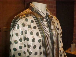 VINTAGE MENS CETA DOLCE OLIVE GREEN /WHITE METALLIC SILK SHIRT SIZE 2XL WOW - Picture 1 of 5